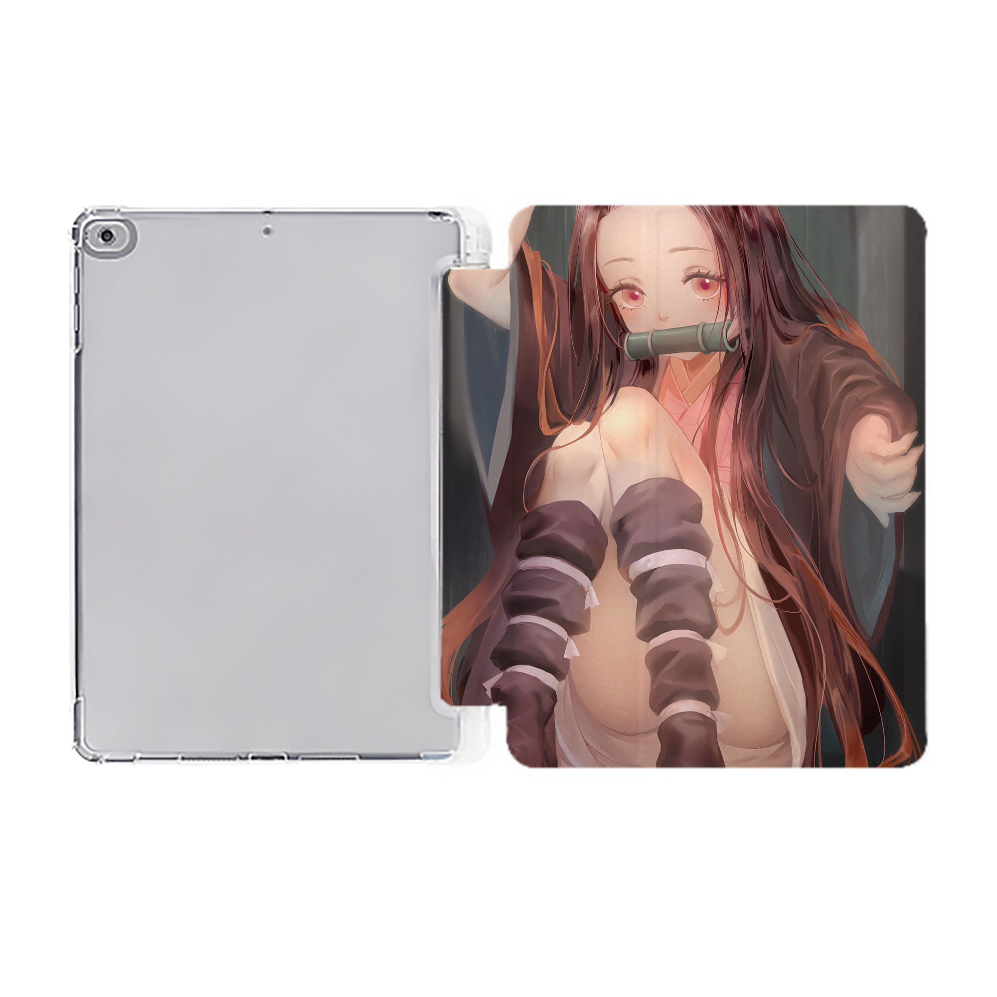 （画像用） 鬼滅の刃（きめつのやいば）竈門 禰󠄀豆子／かまど ねずこ Kamado Nezuko IPad ケース ペン収納付き 三つ折りスタンド PUレザー×シリコン 対応機種9.5/10.5/10.9インチ